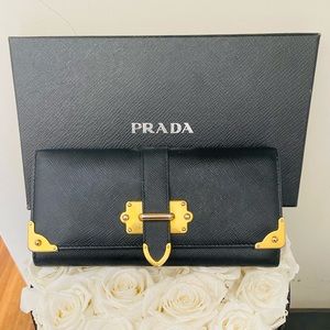 Prada Cahier Flap Wallet Saffiano Leather Long (Black)